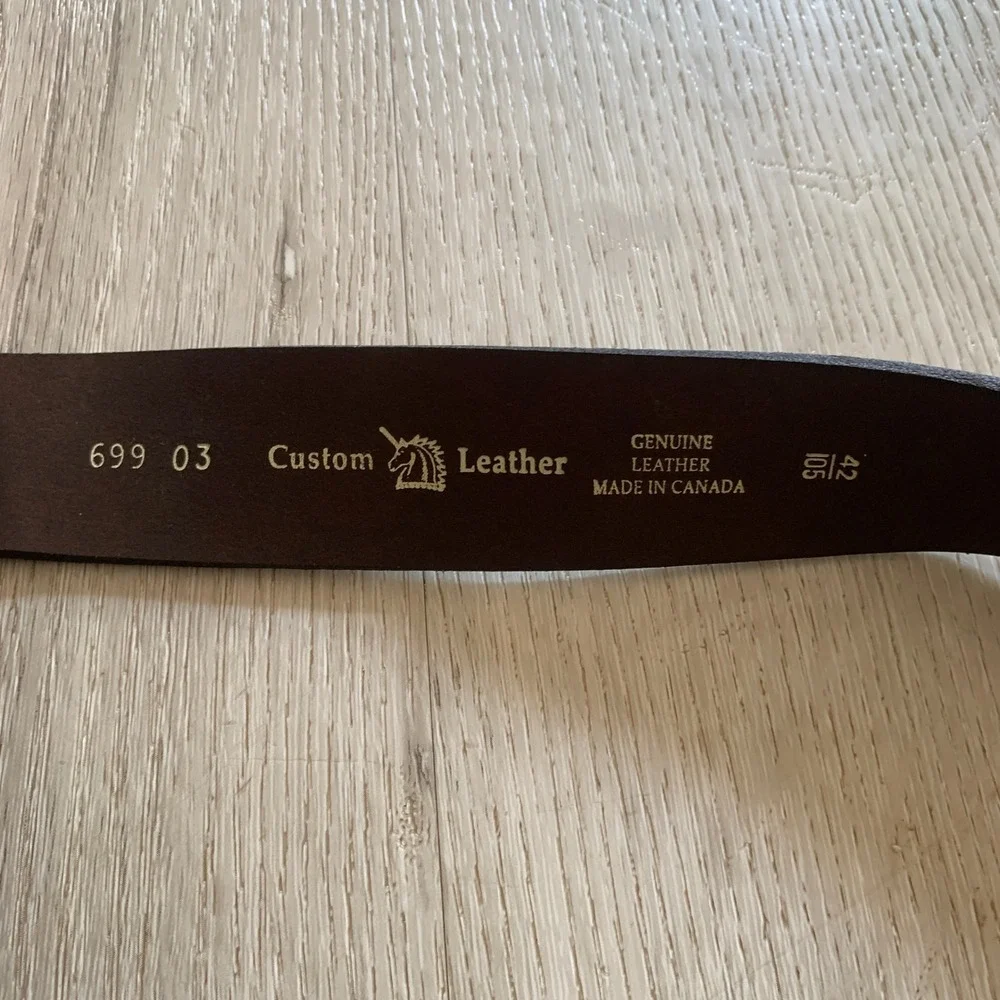 Custom Leather Mens Brown Genuine Leather Belt Silver Buckle Made in Canada 42